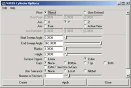 圖3-14NURBSCylinderOptions窗口